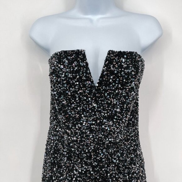 Retrofete Omer Sequin Mini Dress Strapless Asymmetrical Gunmetal Black V-Neck - Picture 6 of 12